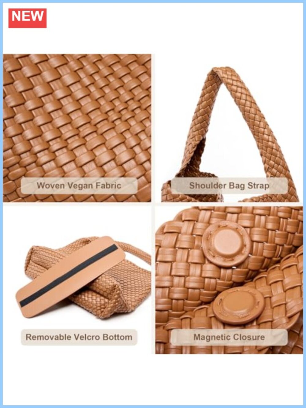 Woven Leather Tote Bag for Women Large Handbag with Clutch - Picture 3 of 6